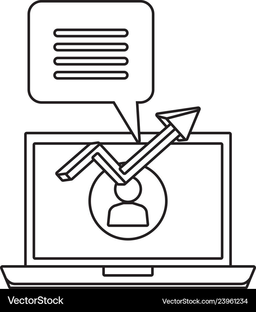 Laptop computer with speech bubble and arrow Laptop computer with speech bubble and arrow vector image