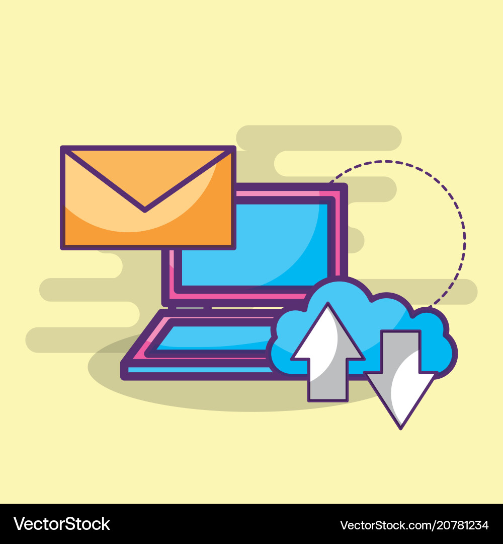 Laptop email message cloud storage upload Laptop email message cloud storage upload vector image