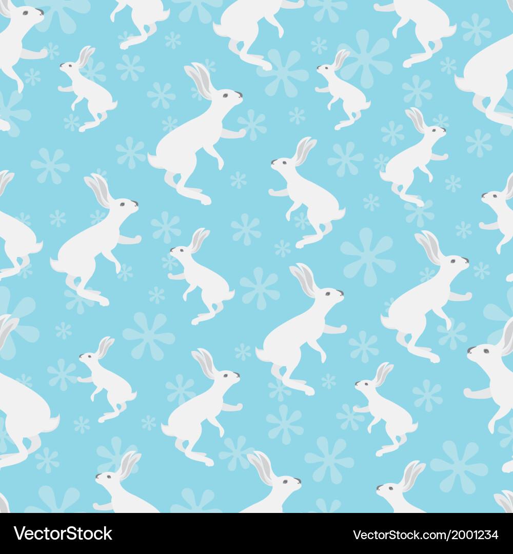 Rabbit seamless pattern on blue background Vector Image