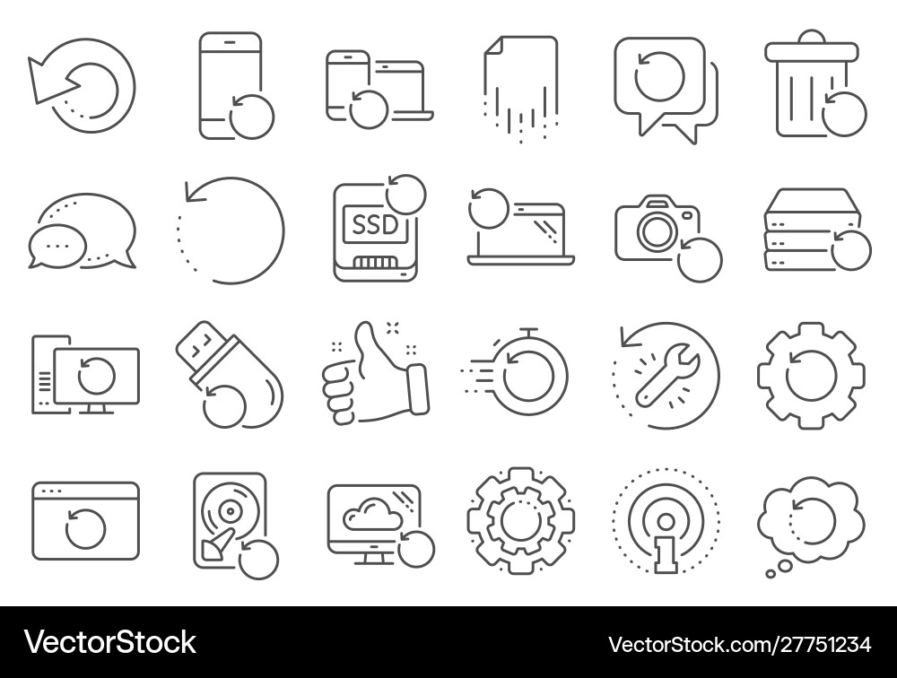 Recovery line icons backup restore data Recovery line icons backup restore data Vector Image