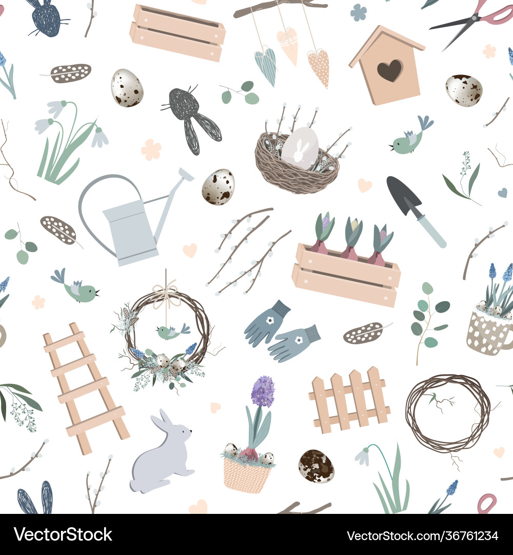 Scandinavian easter seamless pattern with spring Vector Image