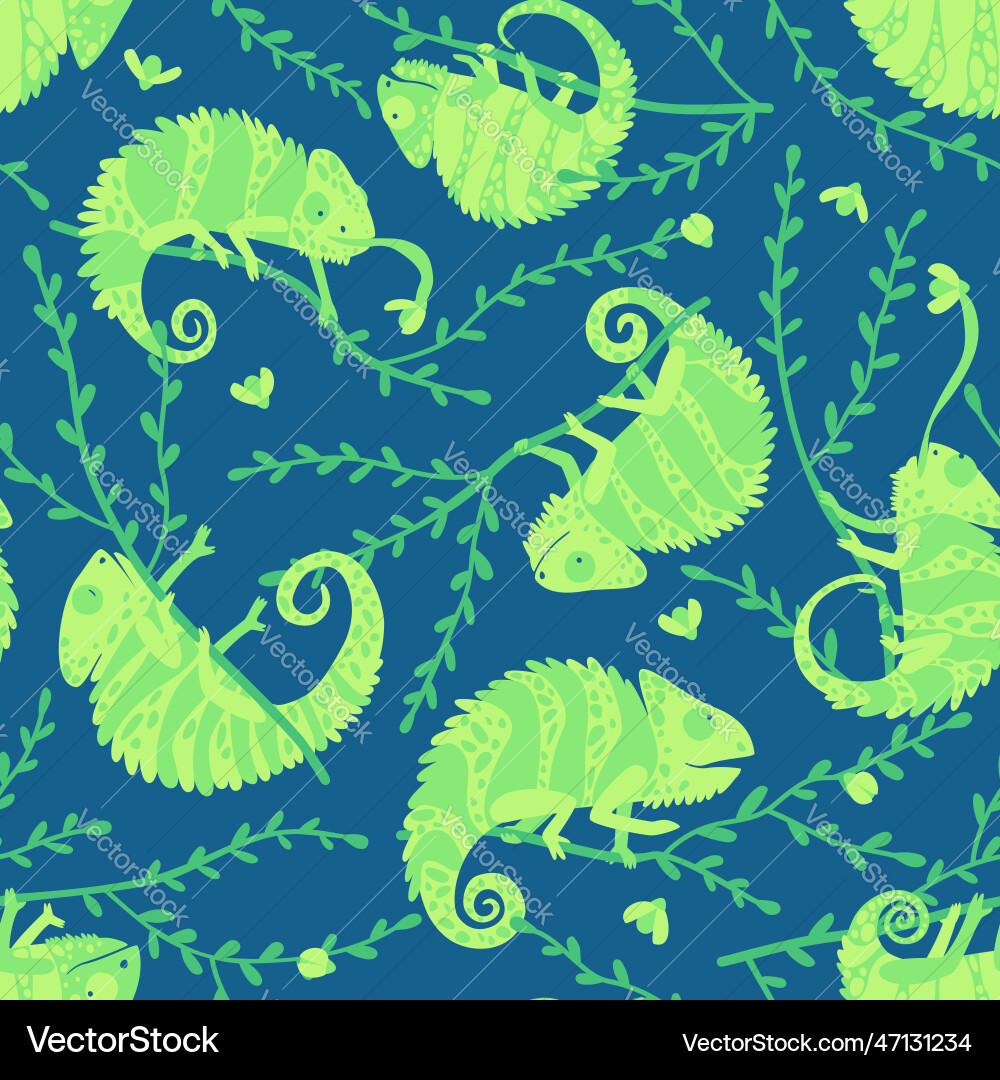 Seamless pattern with chameleons on the branches Seamless pattern with chameleons on the branches vector image