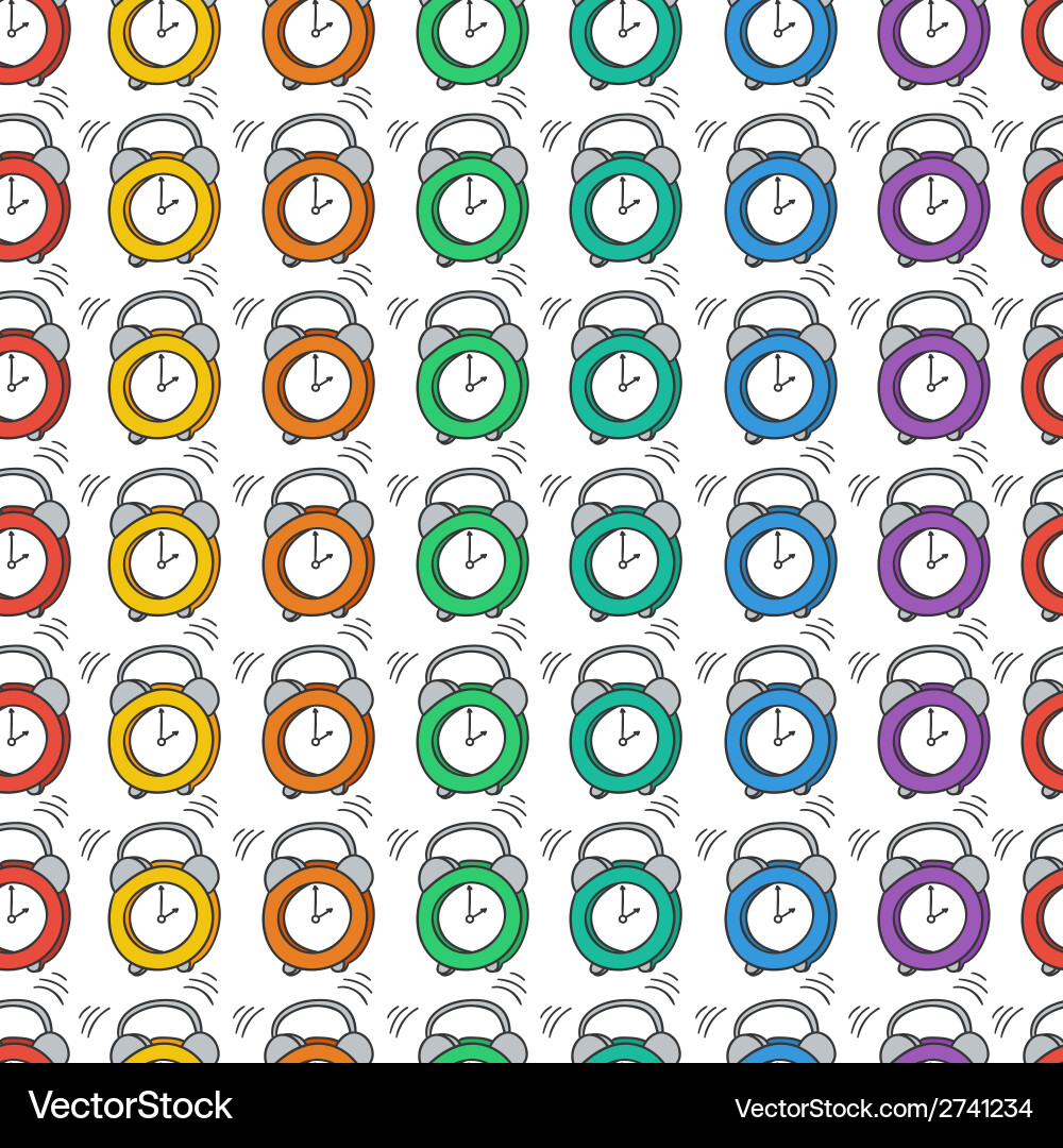 Seamless pattern with the alarm clock time vector image