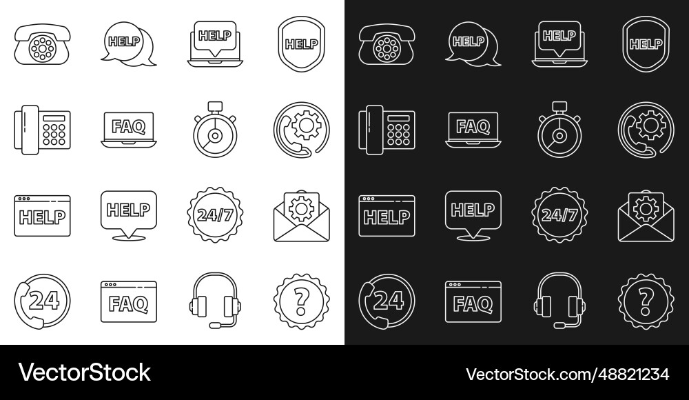 Set line question mark envelope setting telephone Set line question mark envelope setting telephone vector image