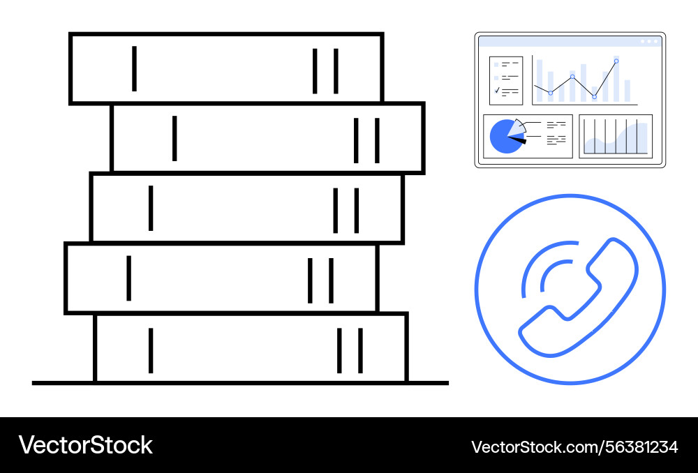 Stacked books data analytics display and call Stacked books data analytics display and call vector image