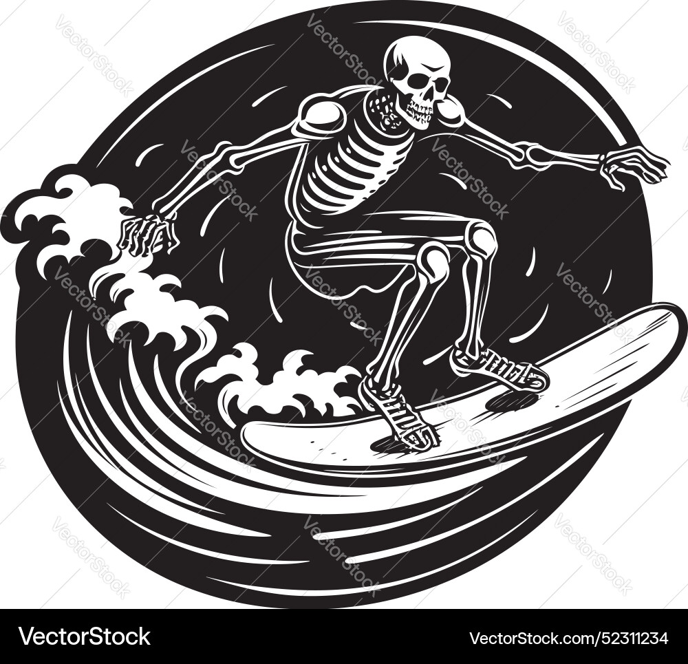 Wave walker skeleton emblem skull surf cartoon Wave walker skeleton emblem skull surf cartoon vector image