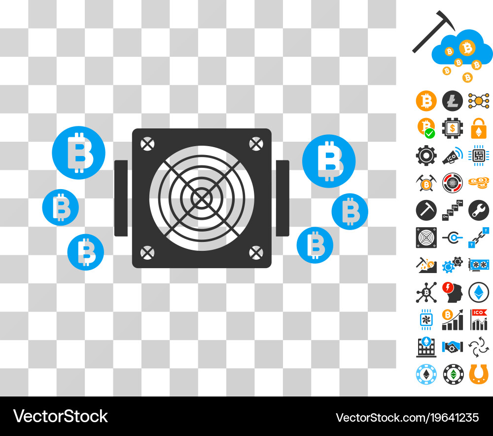 Bitcoin mining asic device icon with bonus Vector Image