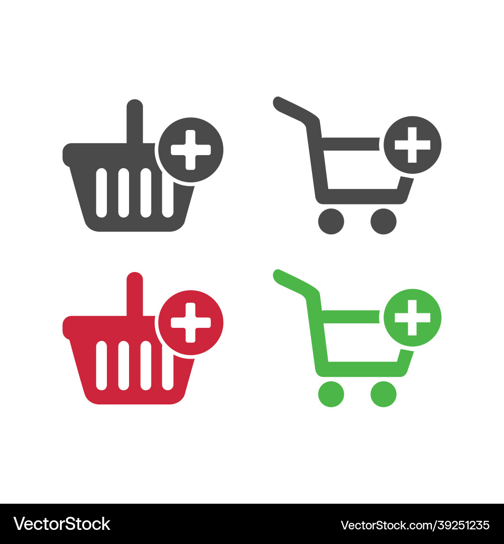Black set of shopping carts icon with add remove Black set of shopping carts icon with add remove vector image