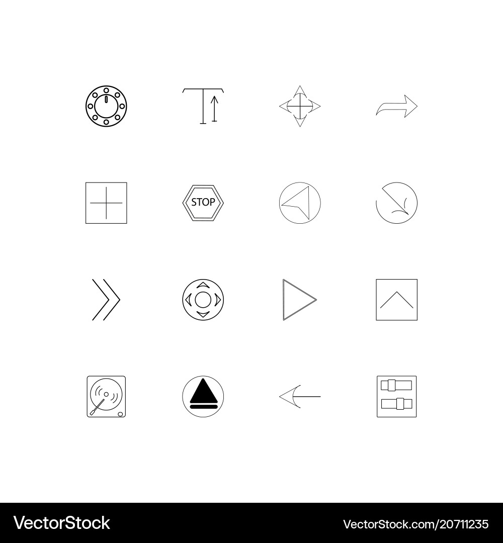 Buttons simple linear icons set outlined vector image