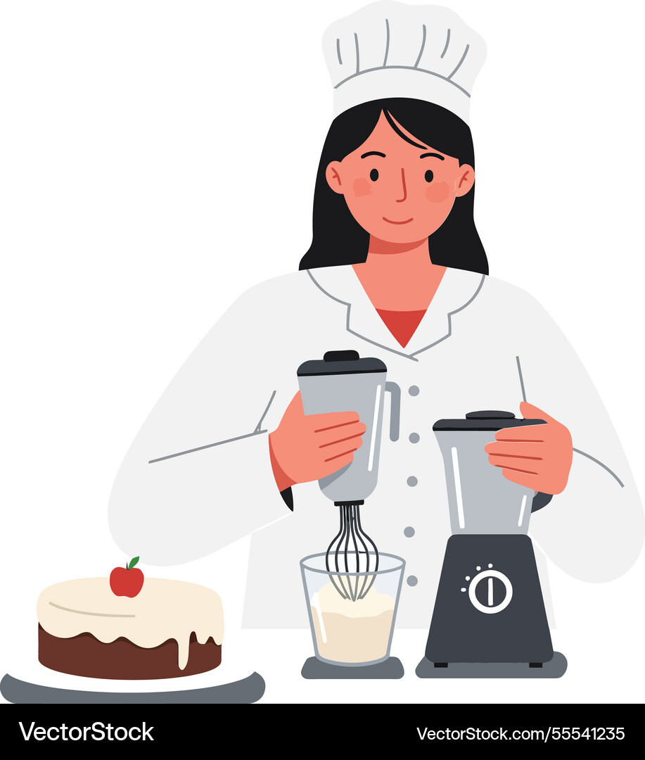 Chef preparing dessert using blender and whisk Vector Image