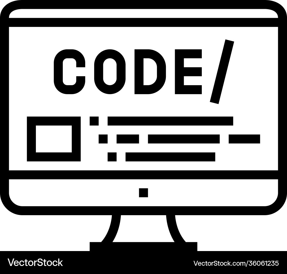 Code on computer screen line icon Code on computer screen line icon Vector Image