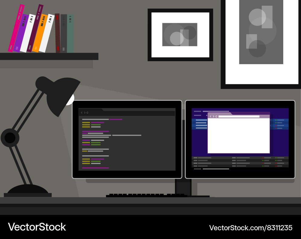Dual Monitor Coding Station vector image