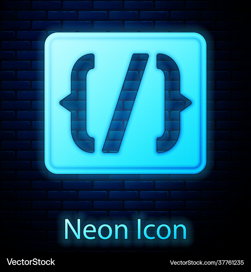 Glowing neon programming language syntax icon Glowing neon programming language syntax icon vector image