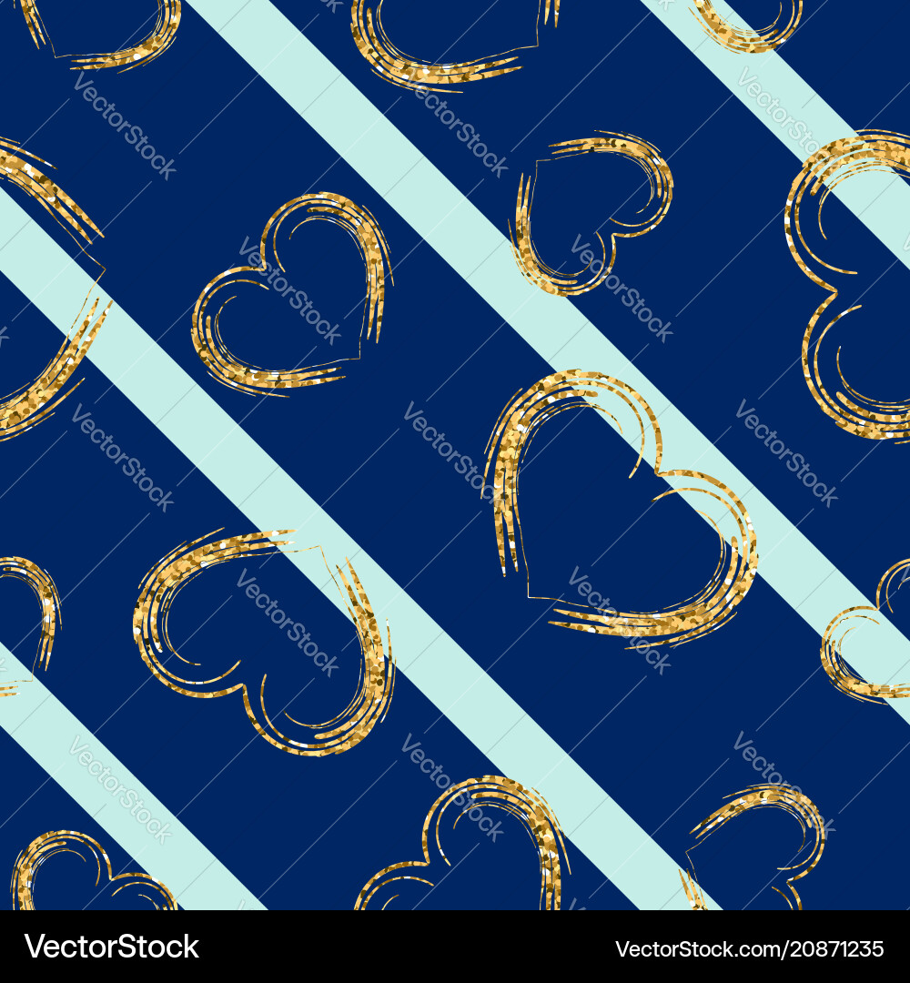 Gold heart seamless pattern blue geometric Gold heart seamless pattern blue geometric vector image