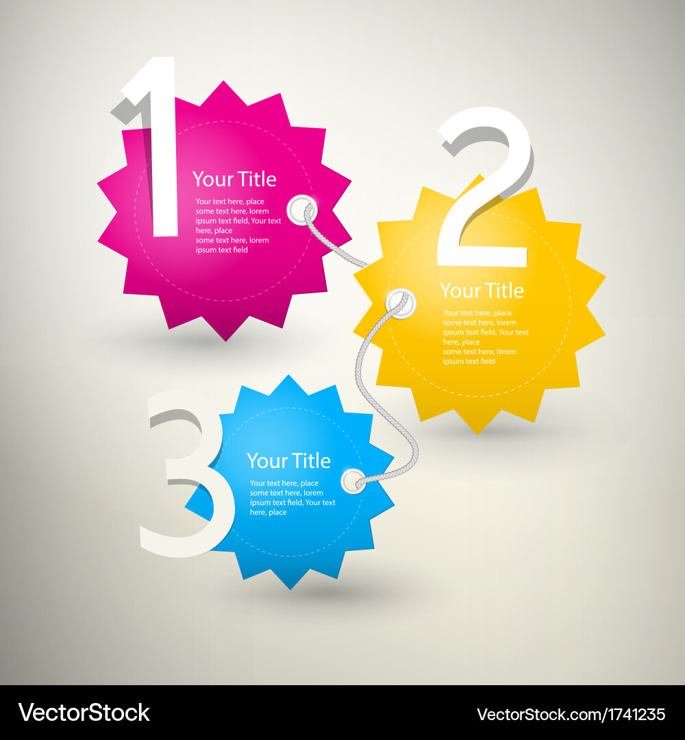 One two three colorful paper progress steps for tu vector image