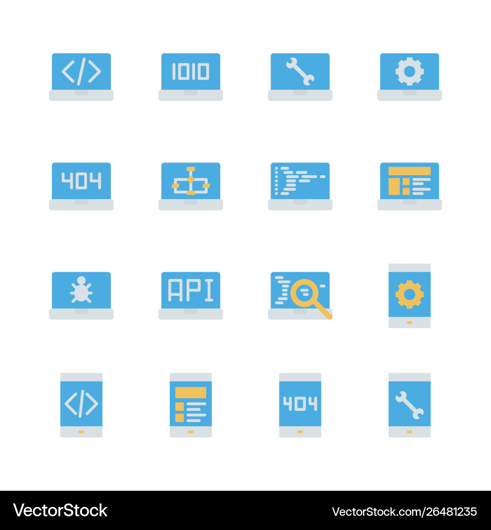 Programming and coding in flat icon set Programming and coding in flat icon set vector image