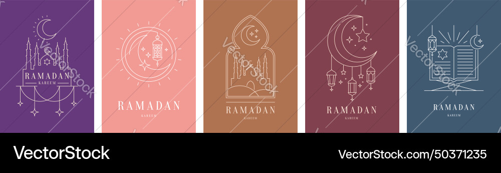 Ramadan kareem greeting cards quran book mosque vector image