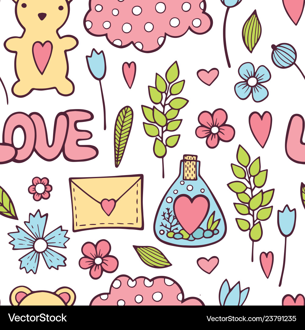 Seamless pattern with hand drawn hearts in pastel Seamless pattern with hand drawn hearts in pastel vector image
