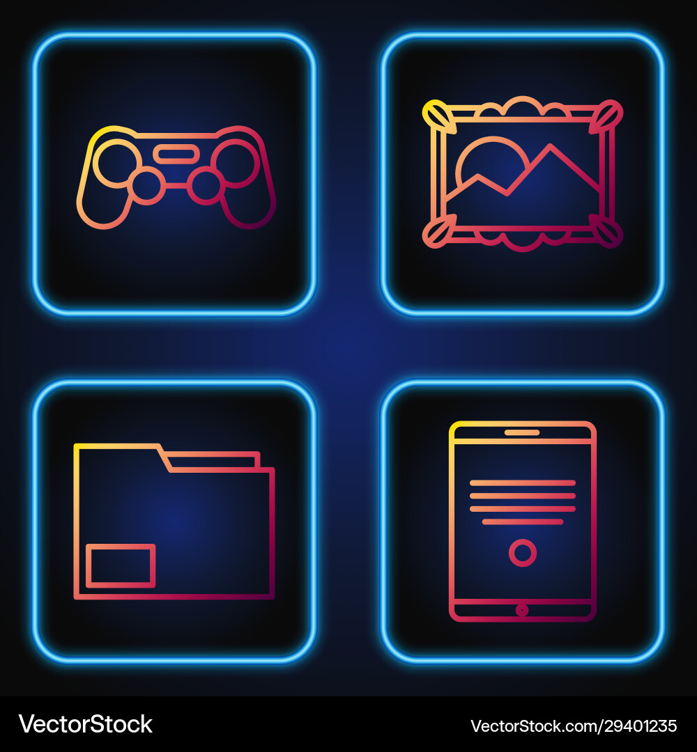 Set line tablet document folder gamepad Set line tablet document folder gamepad vector image