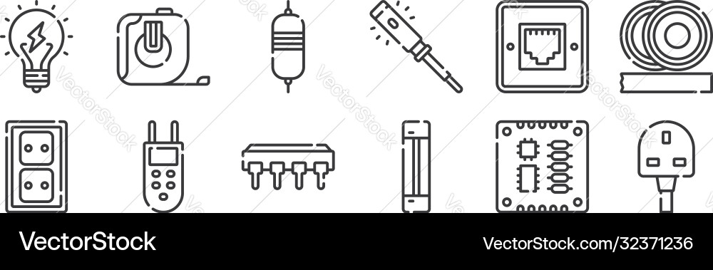 12 set linear electrician tools and elements 12 set linear electrician tools and elements vector image