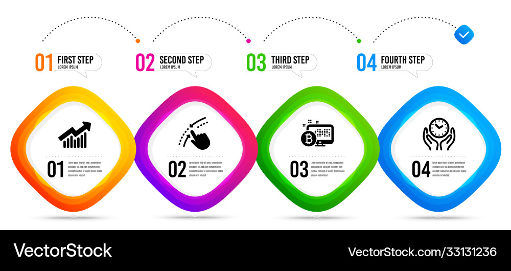 Bitcoin system swipe up and safe time icons set Bitcoin system swipe up and safe time icons set vector image