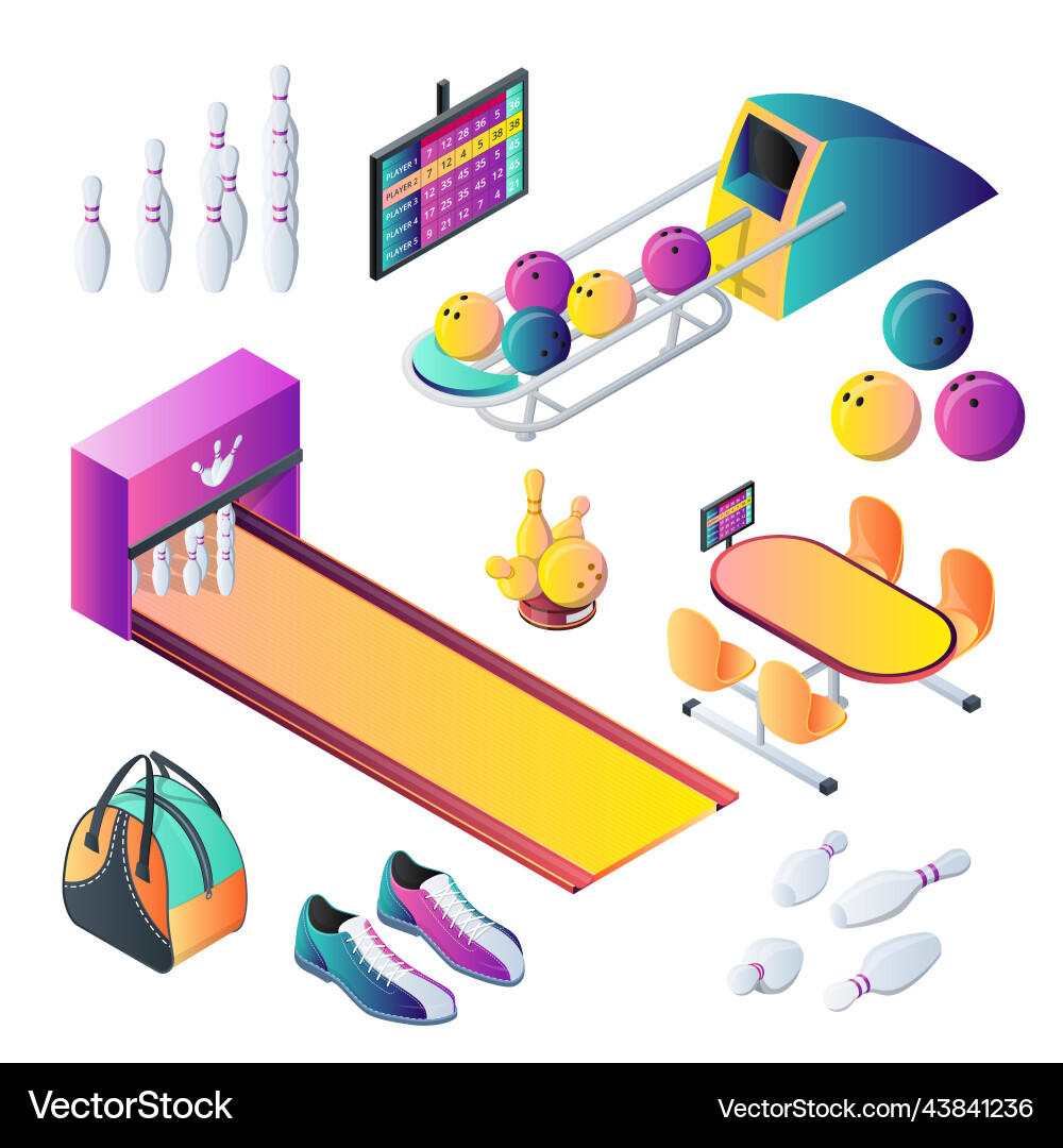 Bowling Club 3d isometrische Icons und Design Bowling Club 3d isometrische Icons und Design vektorbild