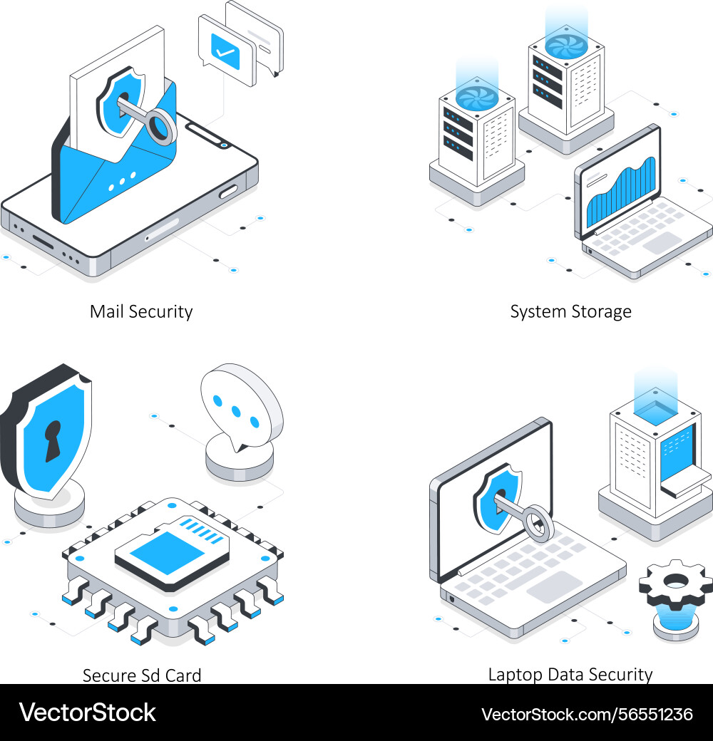 Data security isometric set 6 vector image