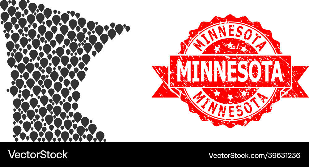 Grunge minnesota seal and pointer mosaic map vector image