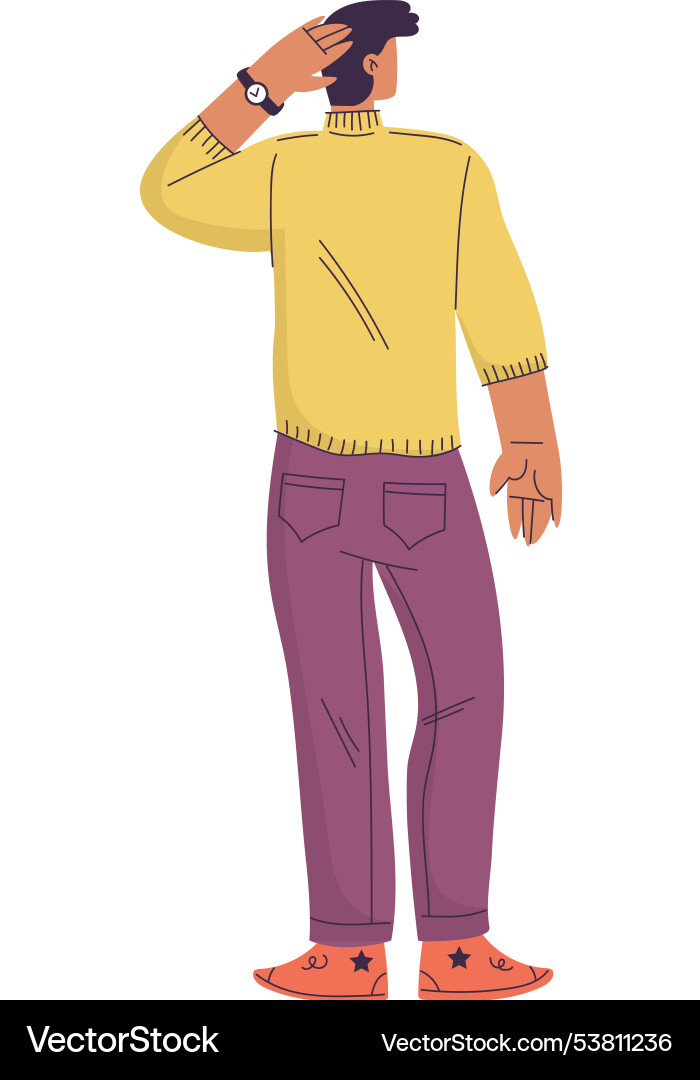 Man character standing from behind back view Man character standing from behind back view vector image