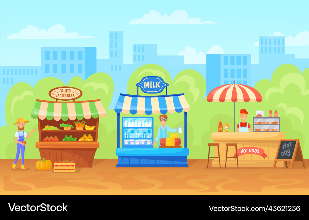 Outdoor farm market street marketplace cartoon Outdoor farm market street marketplace cartoon vector image