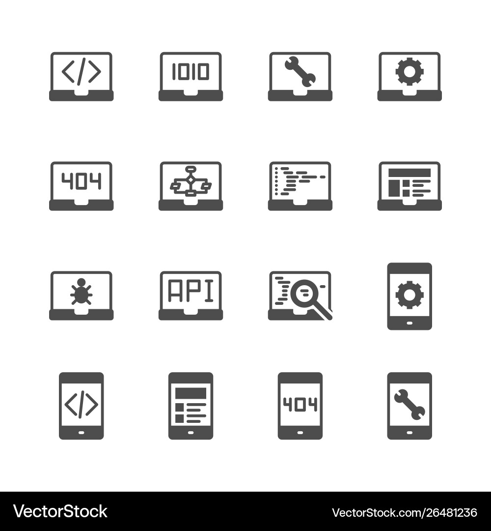 Programming and coding in glyph icon set Programming and coding in glyph icon set vector image