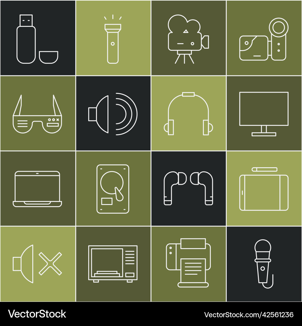 Set line microphone graphic tablet computer Set line microphone graphic tablet computer vector image