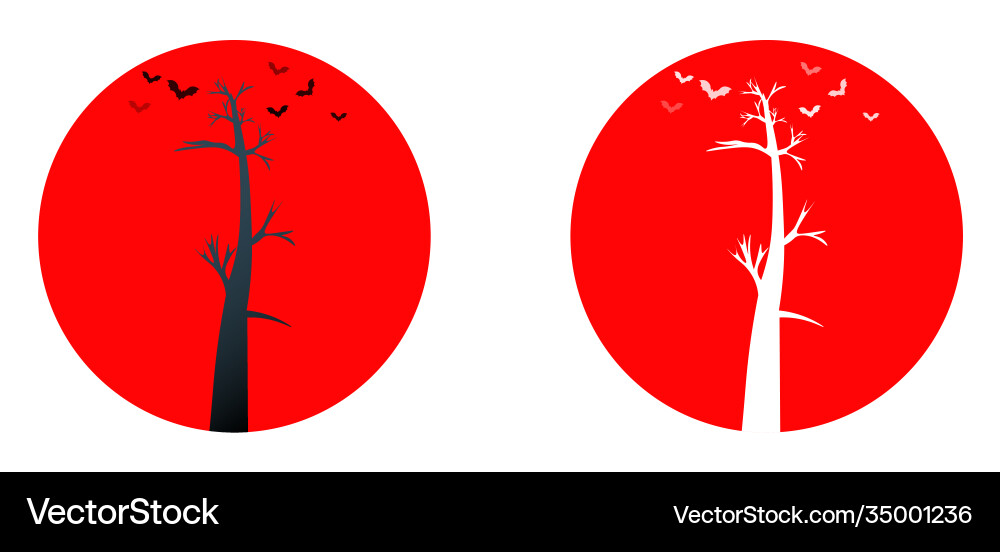 Tree with bats on red background halloween Vector Image