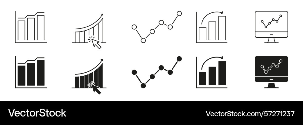Bar graph analytics icon set data visualization Bar graph analytics icon set data visualization vector image