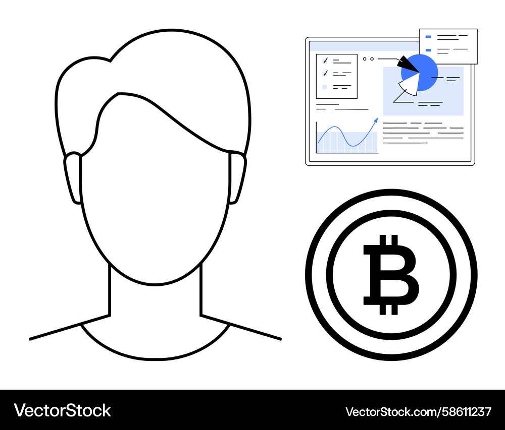 Cryptocurrency analyst visualization with bitcoin Cryptocurrency analyst visualization with bitcoin Vector Image