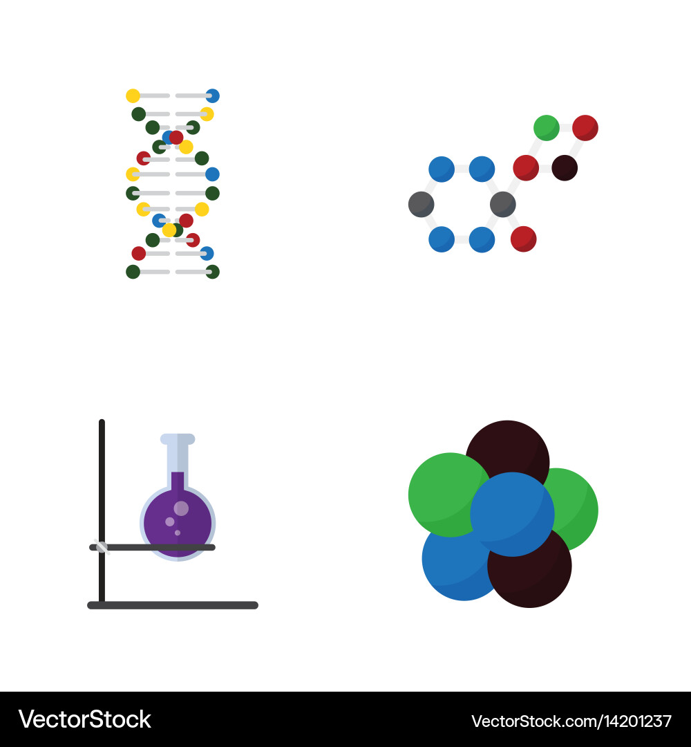 Flat science set of genome proton flask Vector Image