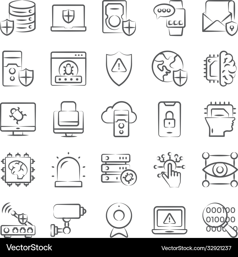 Internet security icons in modern line style vector image