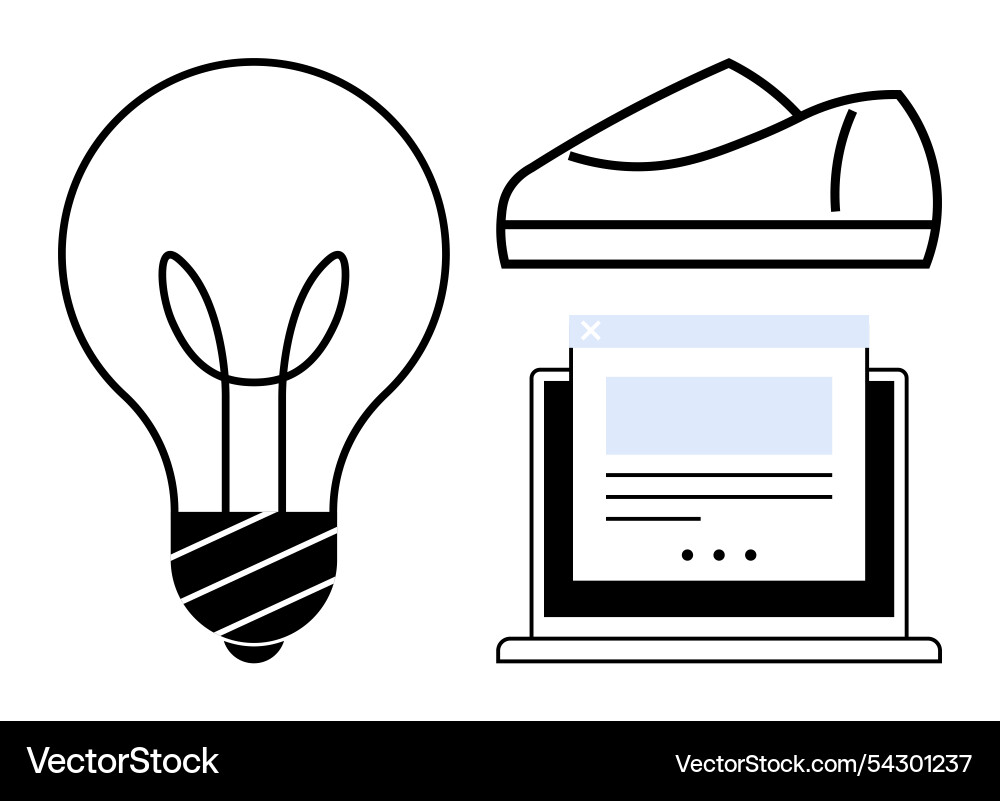 Lightbulb shoe and laptop with web page elements Lightbulb shoe and laptop with web page elements Vector Image