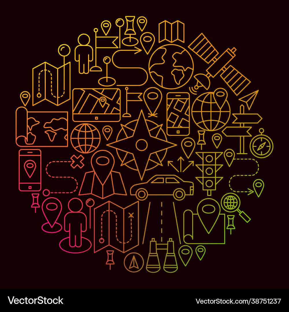 Navigation Route Circle Icons Vector Image