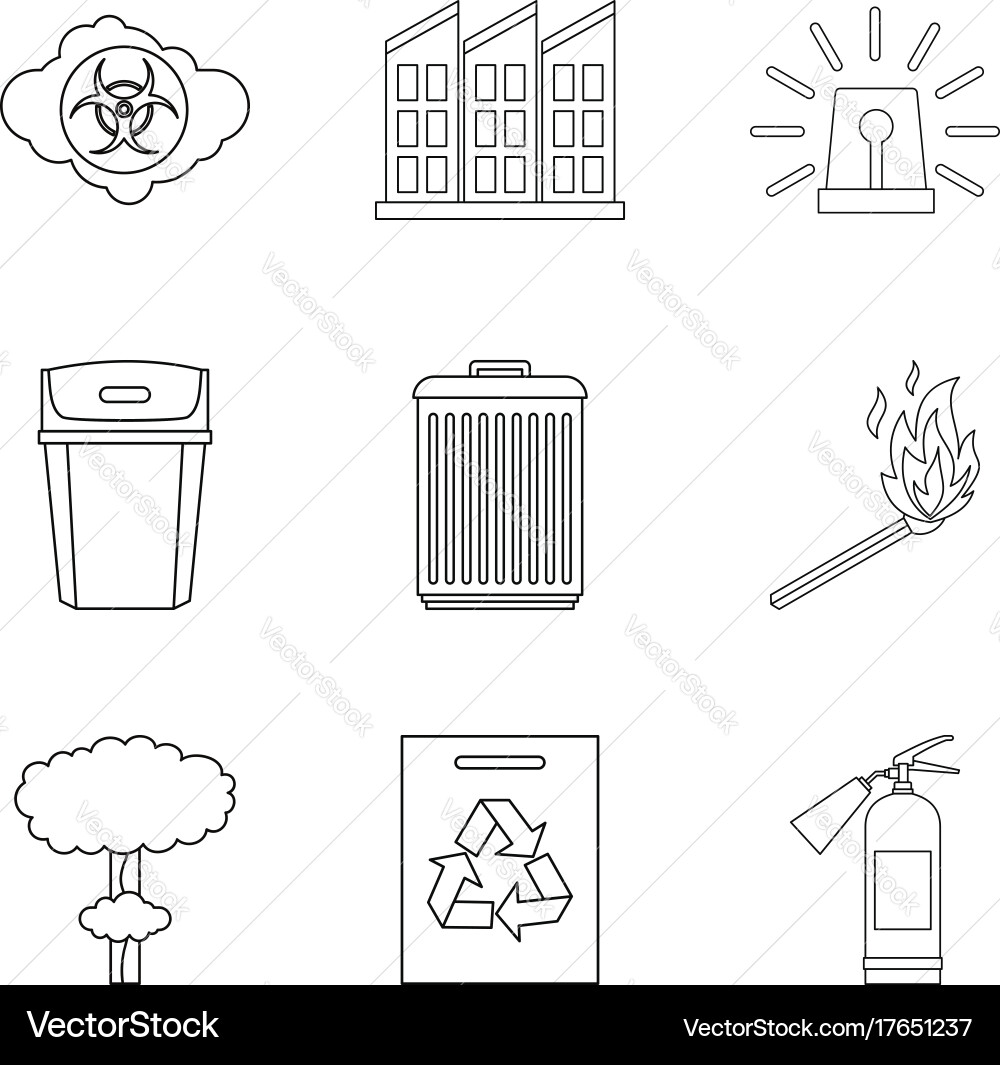 Problem with ecology icons set outline style vector image