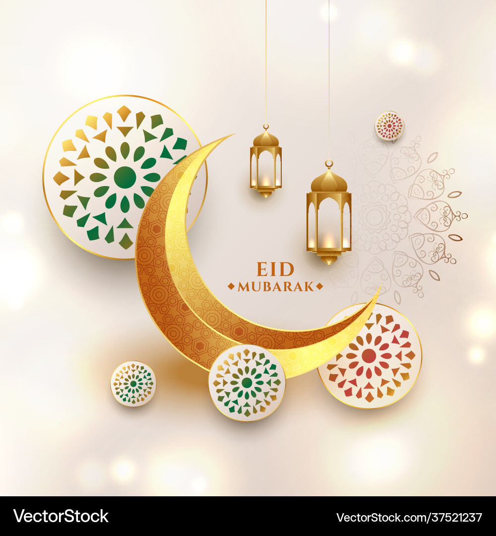 Realistic eid mubarak wishes card with crescent Realistic eid mubarak wishes card with crescent Vector Image