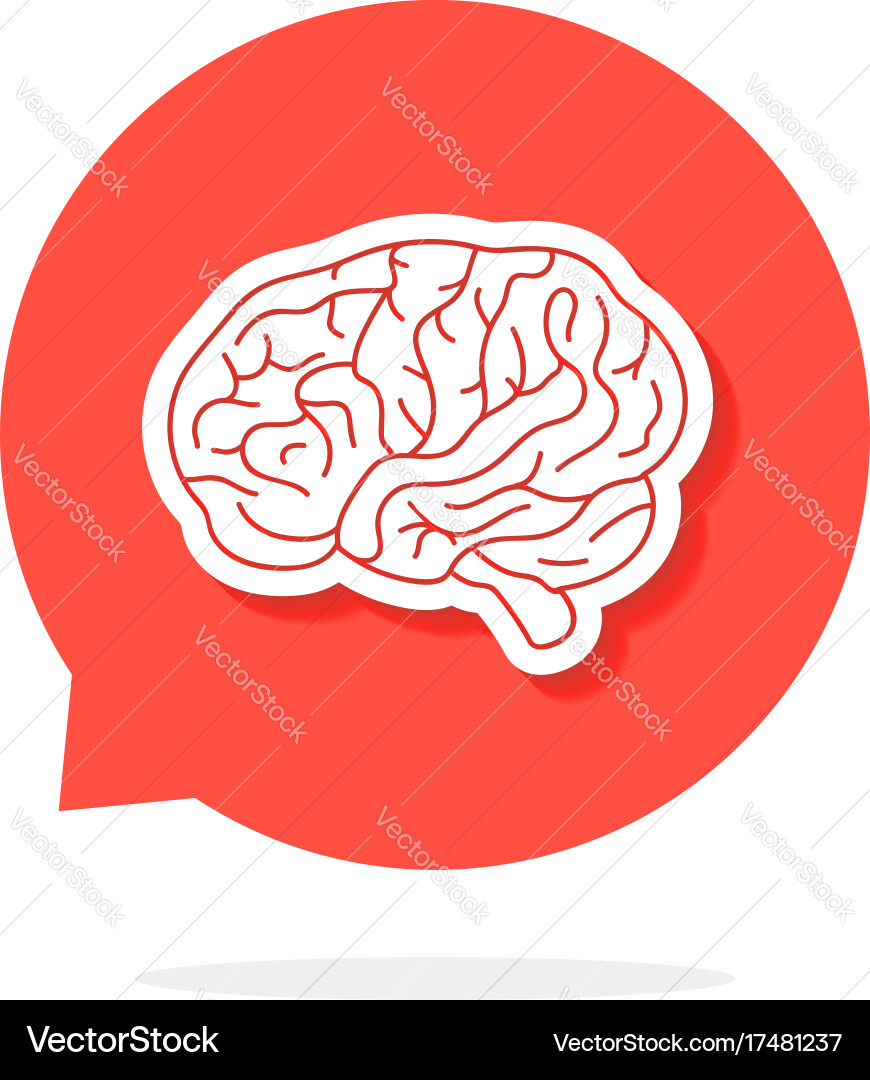 Red speech bubble with brain and shadow vector image