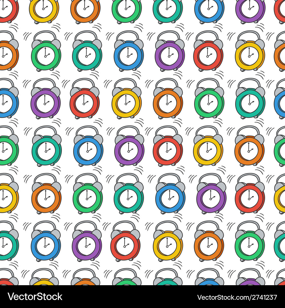 Seamless pattern with the alarm clock time vector image