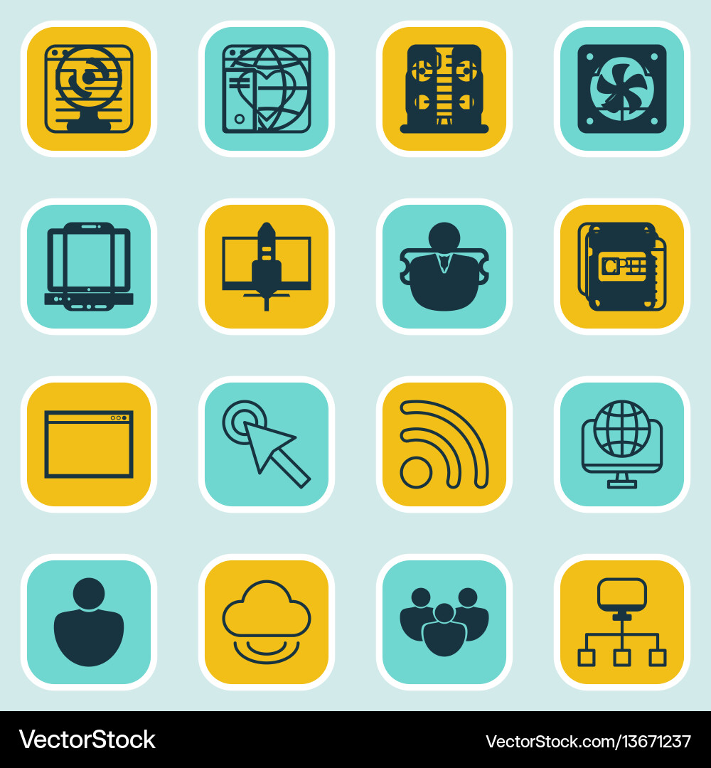 Set of 16 online connection icons includes blog Set of 16 online connection icons includes blog vector image