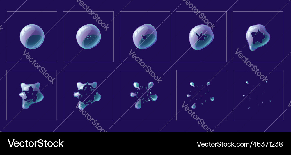 Animated bubble burst game sprite animation Animated bubble burst game sprite animation vector image