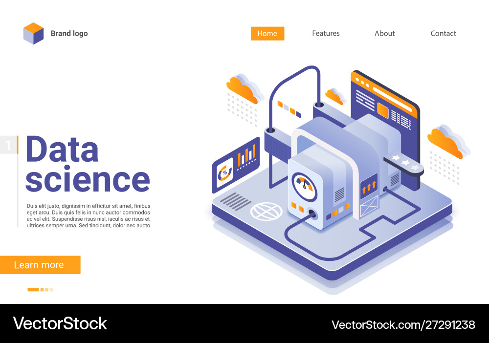 Data Science Isometric Website Template vector image