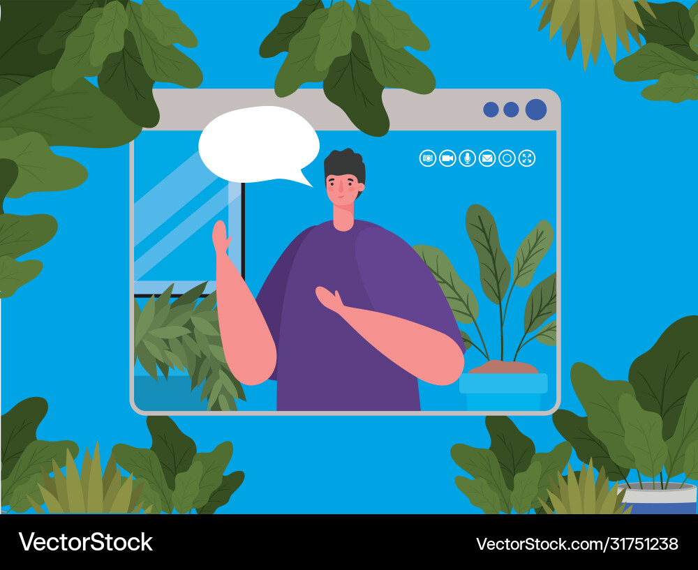 Man avatar with bubble on website in video chat Vector Image