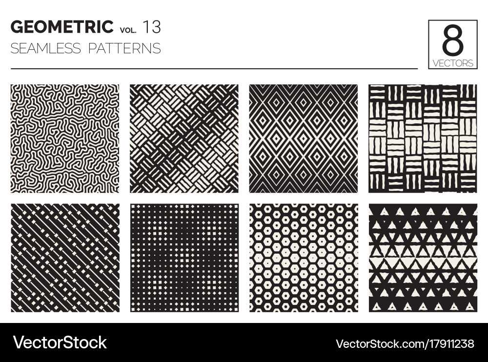 Minimal geometric seamless patterns set vector image