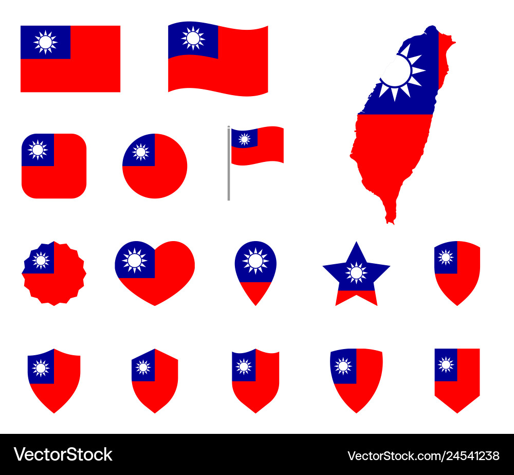 Taiwan flag icon set of the republic Taiwan flag icon set of the republic vector image