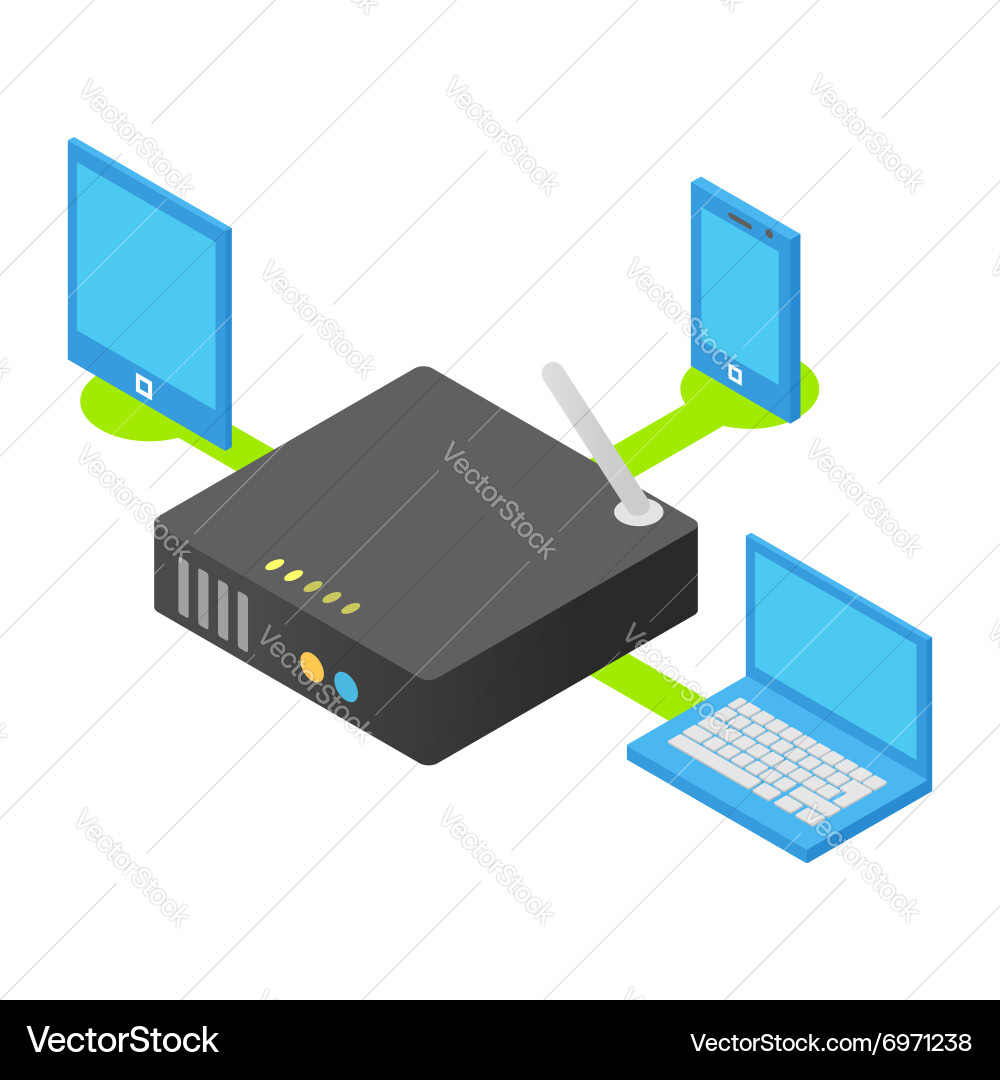 Wireless Router Isometric Icon - Network Symbol vector image